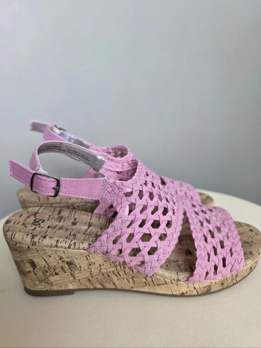 SO Adrienne Girls Light Pink Woven Cork Wedge Sandals - Size 5 - Memory Foam NEW